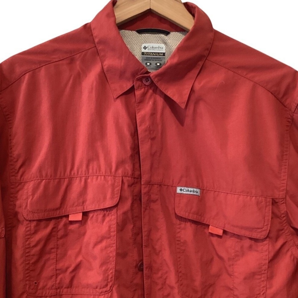 Columbia Titanium Medium Red Rust Long Sleeve Hiking Fishing Shirt Omni-Dry